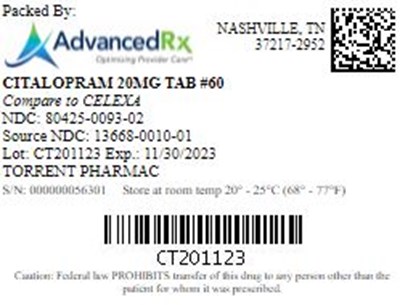 Citalopram 20mg Tab Qty 60 Ndc 80425 0093